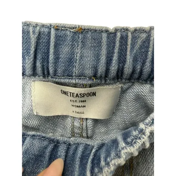 One Teaspoon Shabbies Jeans Womens XS Drawstring Boyfriend Distressed Light Wash - Picture 4 of 10